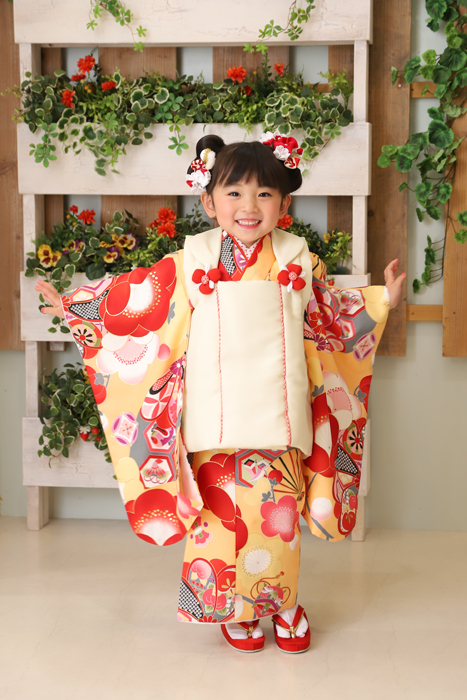 限定品 女の子 七五三 3歳 被布 着物セット ピンク 白 桜 S8 asakusa